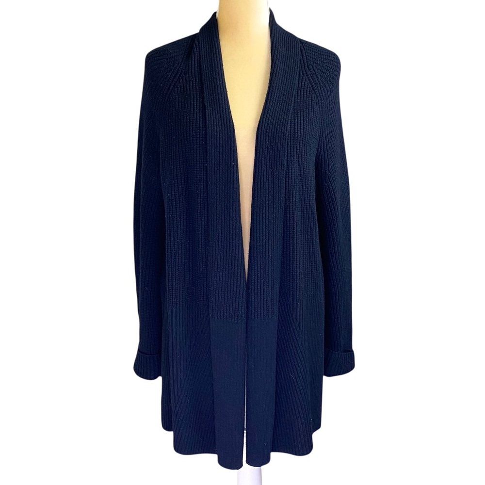 Vince Ribbed Wool Cashmere Open-Front Navy Cardigan Sweater - Picture 2 of 12